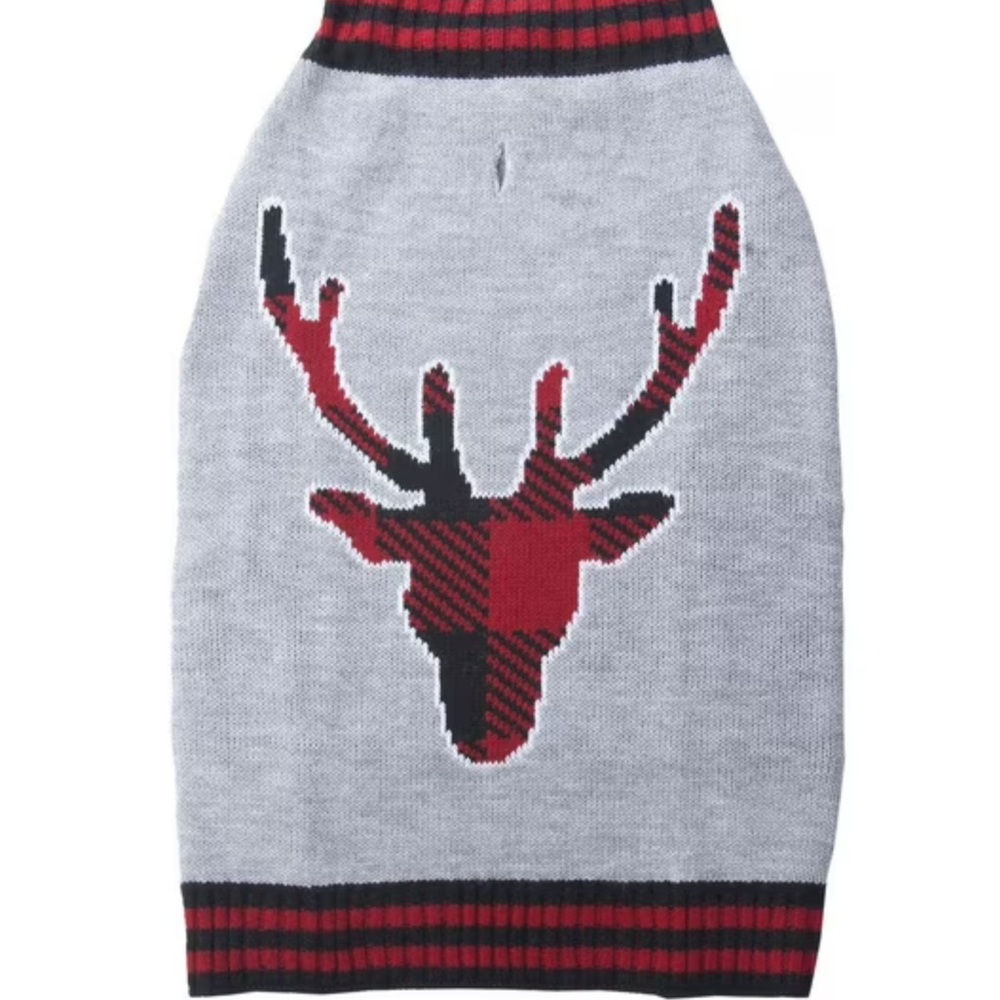 Bundle for Gray and Red Reindeer Sweater and purple hoodie dog
